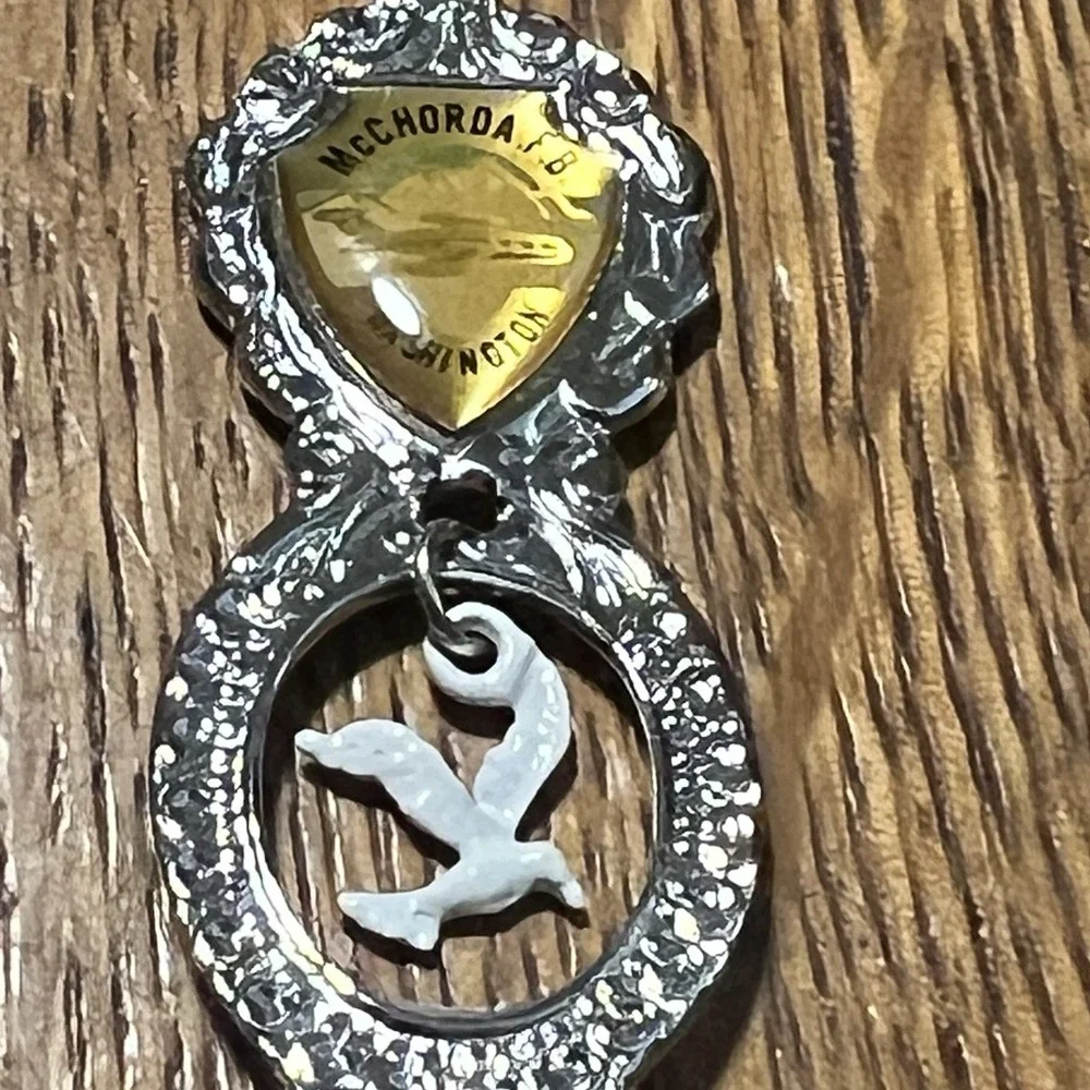 Vintage Washington State Silver Tone Gold Bird Charm Souvenir Spoon Japan